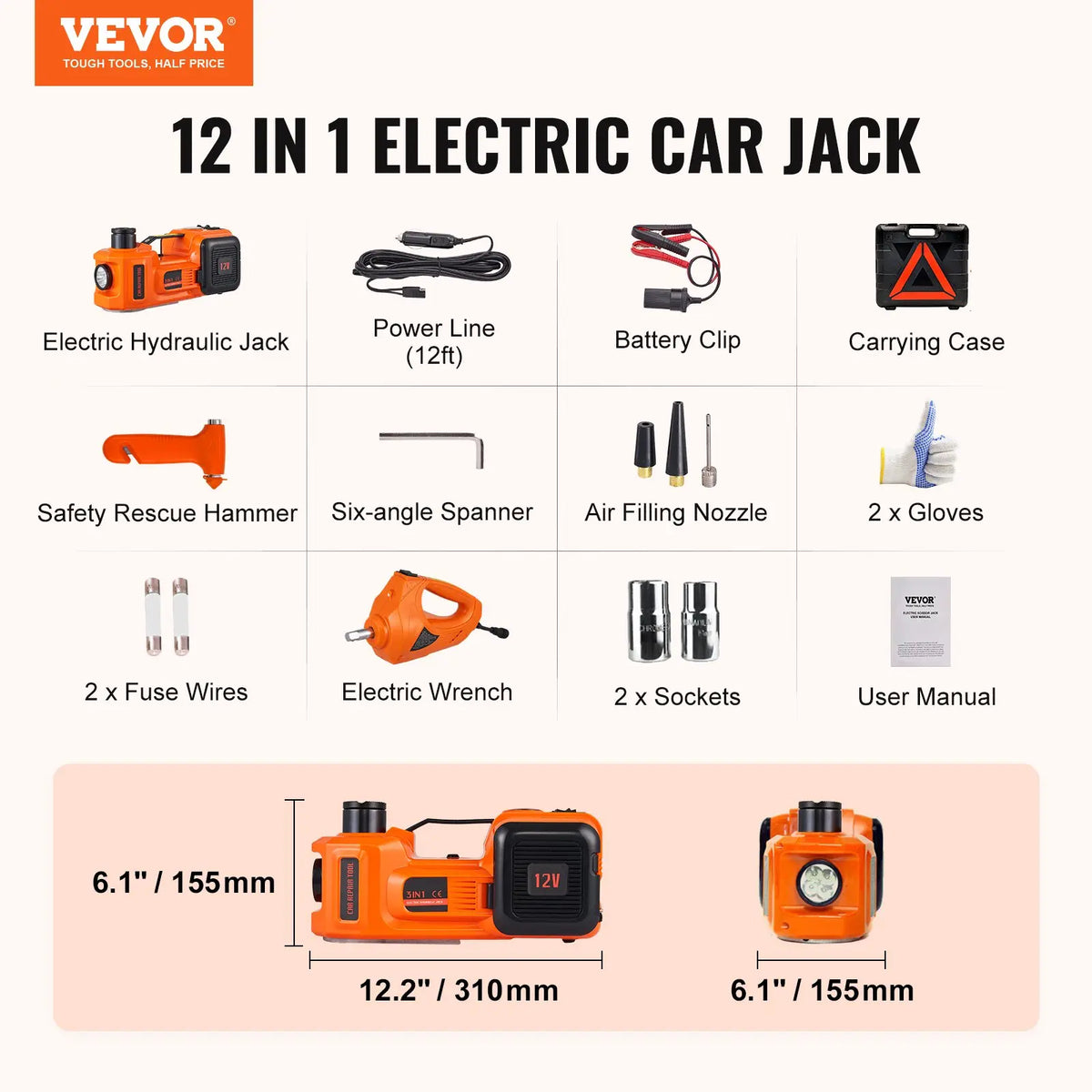 5 Ton Electric Car Jack Kit with Impact Wrench & Air Pump